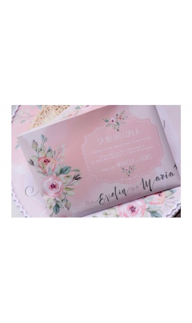 Trusou de botez somon cu alb si cu motive florale Watercolor Flowers 5